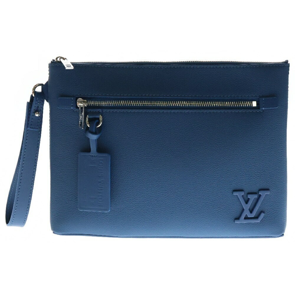 Louis Vuitton LV Aerogramme Take Off Pouch Leather Clutch Bag Blue